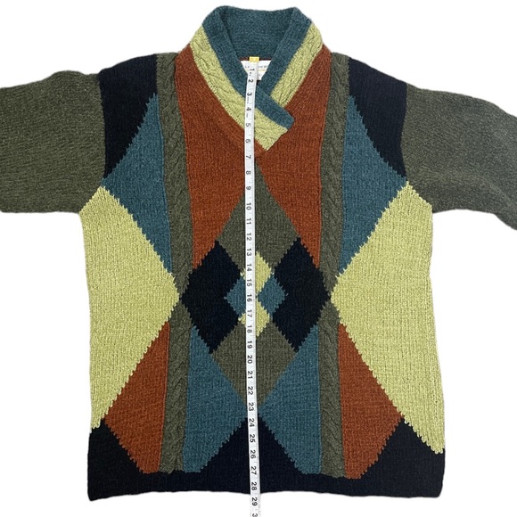 Vintage Grandpa Sweater Preppy Argyle Plaid Colorblock Y2K Multicolor SZ Large - Picture 14 of 15